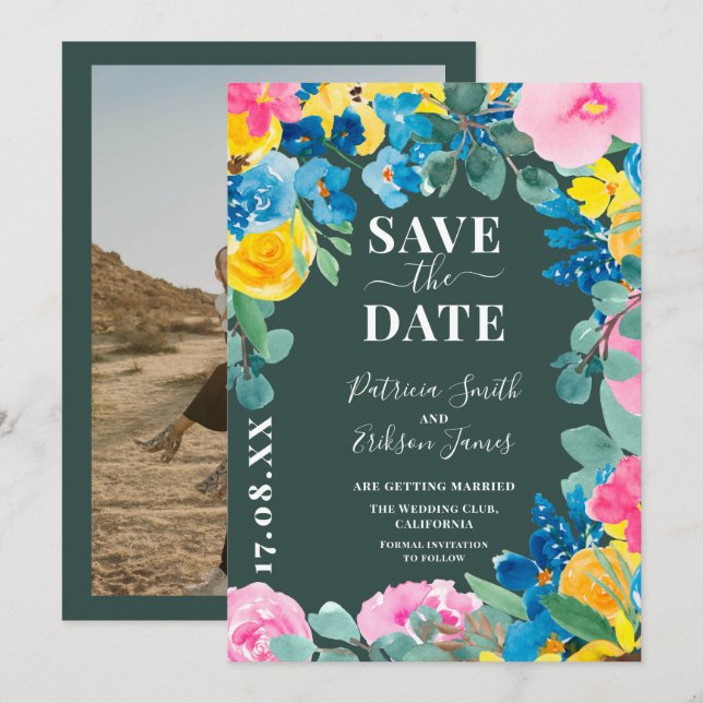 kühne Sommerblumen Foto Hochzeit speichern Sie das Save The Date (Vorne/Hinten)