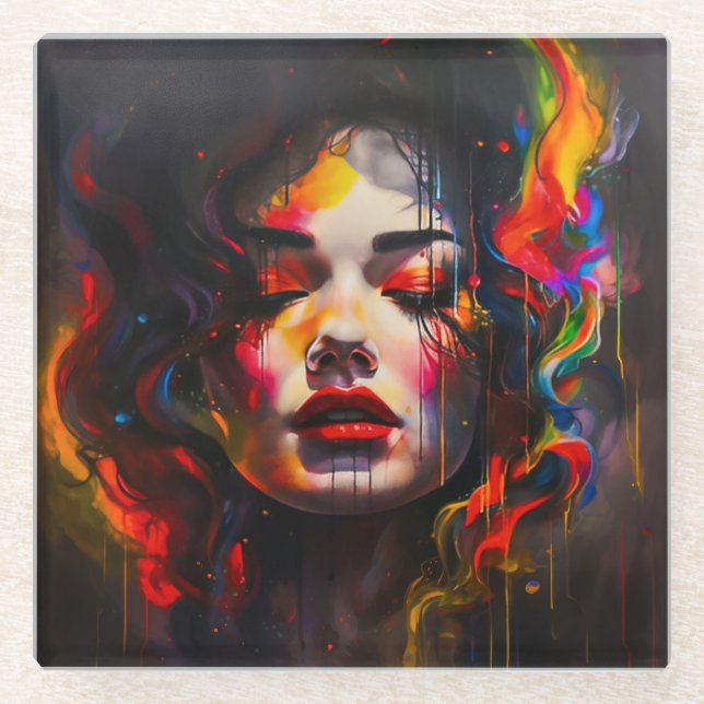 kühne Surreal Portrait Glasuntersetzer (Vorderseite)