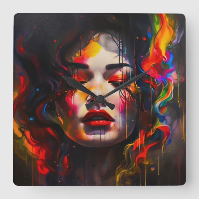 kühne Surreal Portrait Quadratische Wanduhr (Vorderseite)