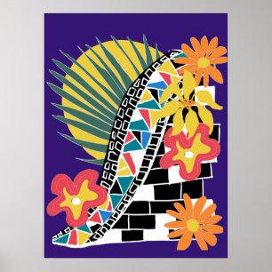 Kühne tropische Blumenmuster in Schwarzweiß auf In Poster