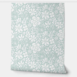 Kühne weiße Blume & Blätter Garten Tapete