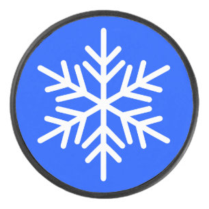 kühne weiße nordische Schneeflocke auf Vivid Royal Eishockey Puck