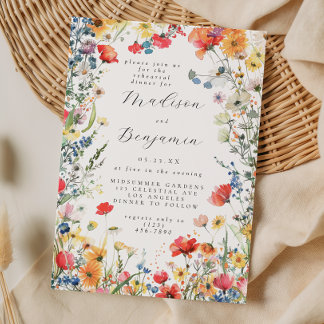 Kühne Wildblumen-Hochzeitsprobe-Dinner Einladung