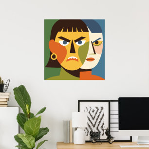 Kühne wütende Split-Face-Frau Poster