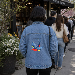 Kühner blauer traditioneller Schwalben-Tätowiersti Jeansjacke