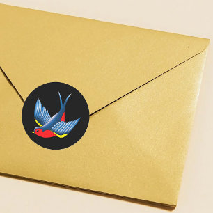 Kühner blauer traditioneller Schwalben-Tätowierung Runder Aufkleber