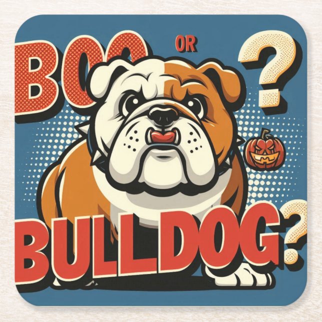 Kühner Bulldog Pop Art: Boo oder Bulldog? Abbildun Rechteckiger Pappuntersetzer (Vorderseite)