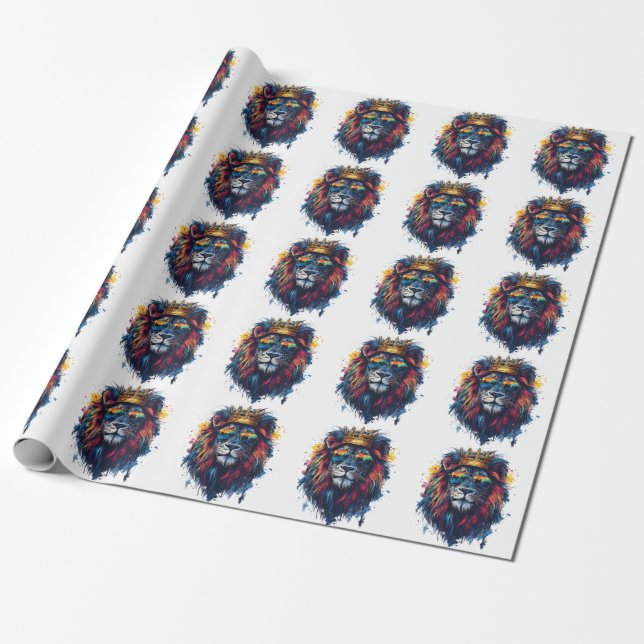 Kühner Löwenkopf mit Sonnenbrille und Krone Geschenkpapier (Ungerollt)