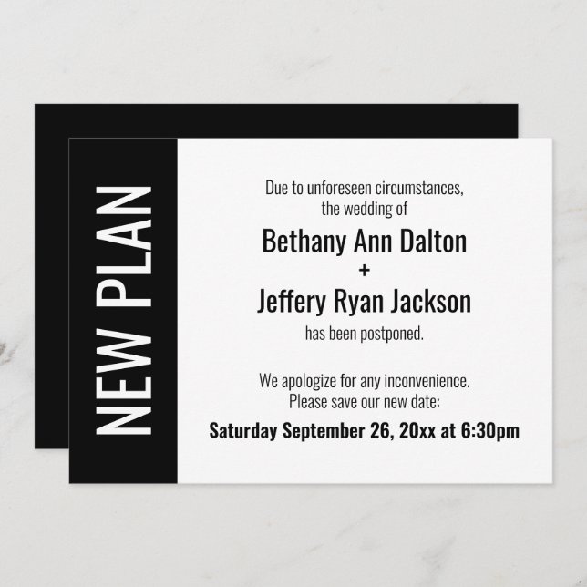 kühner neuer Plan, vertagte Hochzeitsankündigung Einladung (Vorne/Hinten)