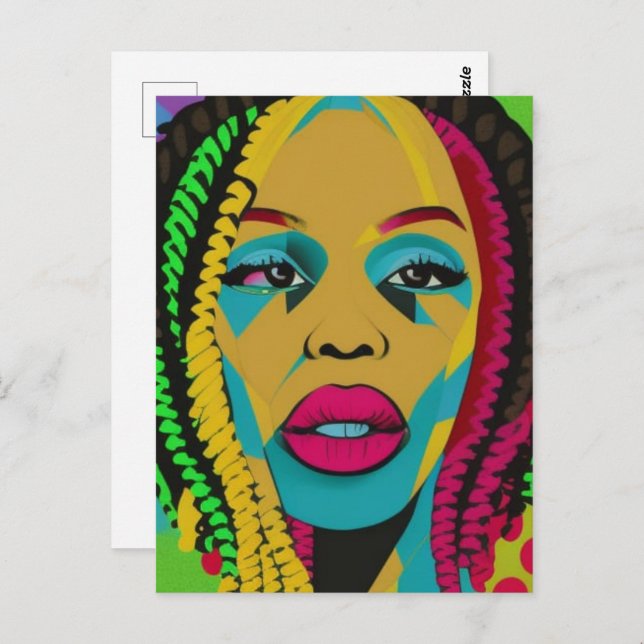 Kühner Pop Art-African American Woman mit Locs Postkarte (Vorne/Hinten)
