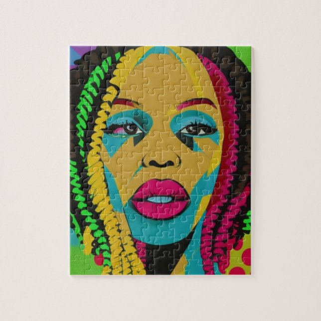 Kühner Pop Art-African American Woman mit Locs Puzzle (Vertikal)