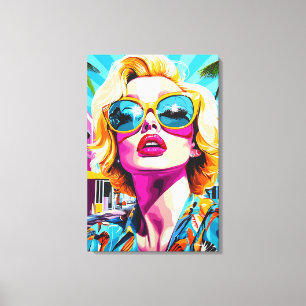 Kühner Pop Kunst Portrait der glamourösen Frau Leinwanddruck