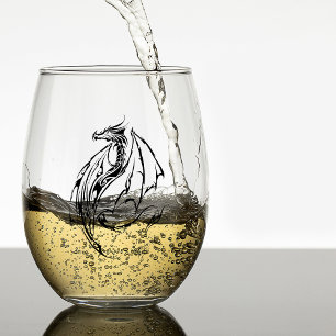 Kühner tribaler Drache Schwarze Linien Kunst Fanta Weinglas Ohne Stiel
