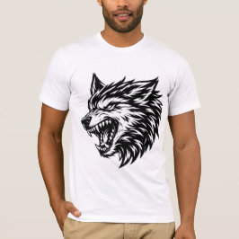 Kühner Wolfskopf, fett, Schwarz-Weiß, Alpha-Wolf T-Shirt