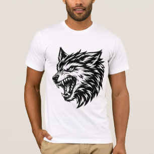 Kühner Wolfskopf, fett, Schwarz-Weiß, Alpha-Wolf T-Shirt