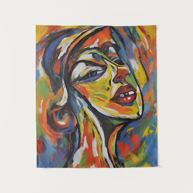 Kühnes Abstraktes Portrait - Kunst des Expressioni Wandteppich (Vorderseite)