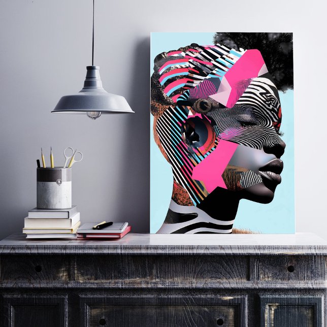 Kühnes Abstraktes Portrait mit lebendigen Mustern Poster (This stunning and dynamic design is a fusion of bold, abstract patterns and rich textures.)