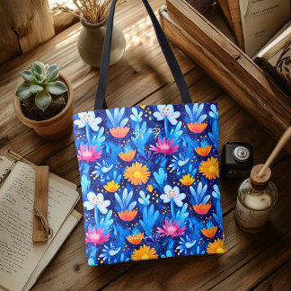 Kühnes blaues Blumenmuster – Spielerei botanischer