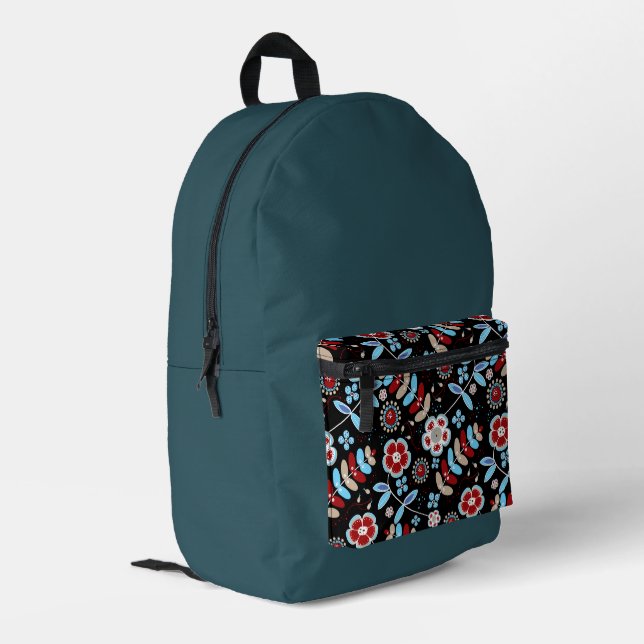 Kühnes Blumenmuster Bedruckter Rucksack (Rückseitige Ecke links)