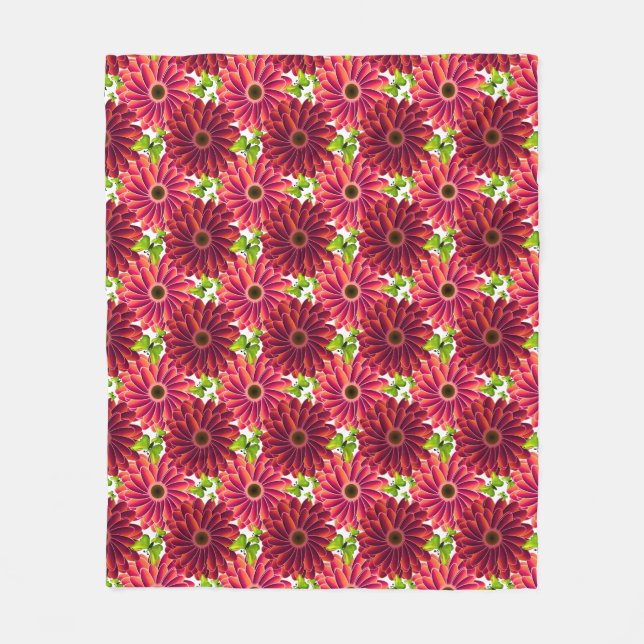 Kühnes Blumenmuster mit Schmetterlingen | Lebendig Fleecedecke (Vorderseite)