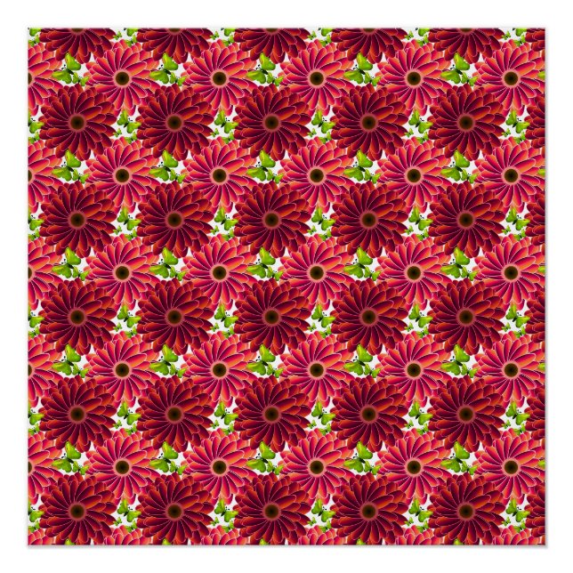 Kühnes Blumenmuster mit Schmetterlingen | Lebendig Poster (Vorderseite)