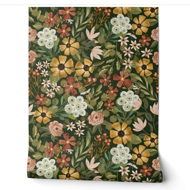 Kühnes Boho-Blumenmuster Tapete (Abrollen)