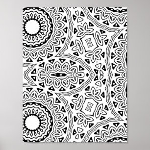 Kühnes florales Mandala-Muster Malvorlagen-Design Poster