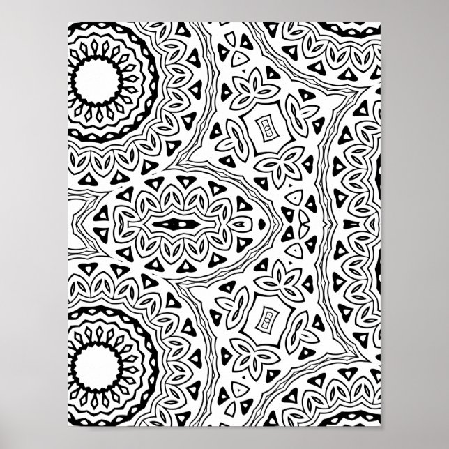 Kühnes florales Mandala-Muster Malvorlagen-Design Poster (Vorne)
