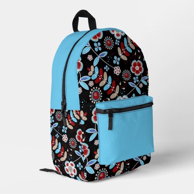 Kühnes florales Muster Bedruckter Rucksack (Rückseitige Ecke links)