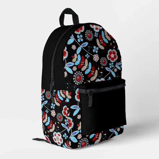 Kühnes florales Muster Bedruckter Rucksack (Rückseitige Ecke links)