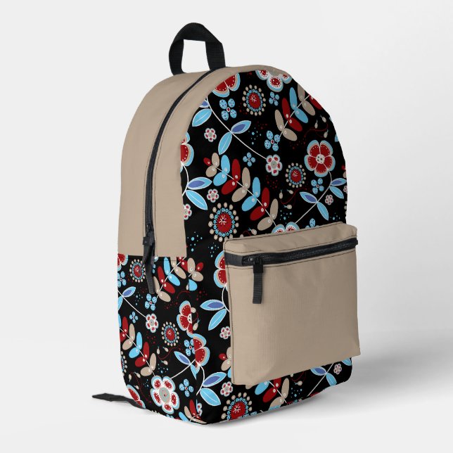 Kühnes florales Muster Bedruckter Rucksack (Rückseitige Ecke links)