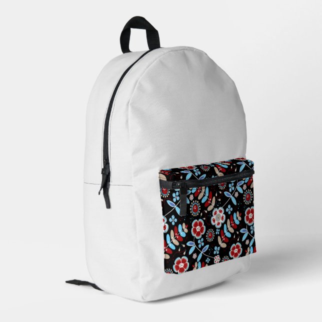 Kühnes florales Muster Bedruckter Rucksack (Rückseitige Ecke links)