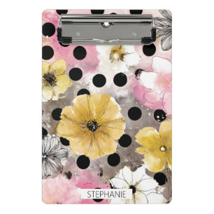 Kühnes Gänseblümchenmuster mit rosa-gelben Blüten Mini Klemmbrett