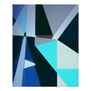 Kühnes geometrisches Abstrakt in kühlen Blautönen Poster