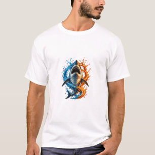 Kühnes Hai-Splash-Design – Blau & Orange Ozean P T-Shirt