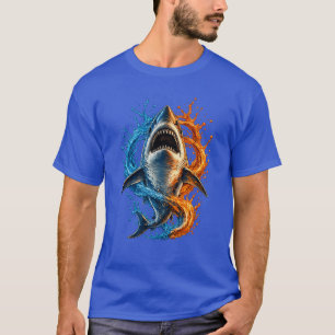 Kühnes Hai-Splash-Design – Blau & Orange Ozean P T-Shirt