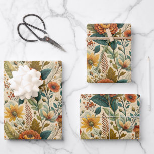 Kühnes Herbst-Wildblumen- und Blattbouquet Geschenkpapier Set