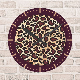 Kühnes Leopardenmuster Braun Schwarz Beige Flecken Runde Wanduhr