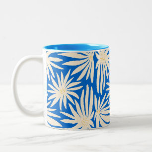 Kühnes Matisse-inspiriertes Kobaltblau-Blumenmuste Zweifarbige Tasse