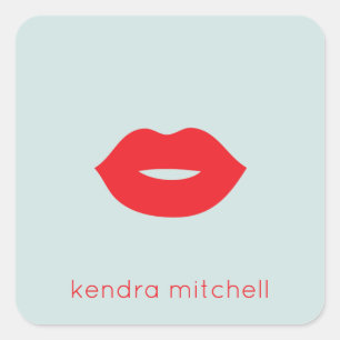 Kühnes Minimalistisches Rotes Lippen Logo Makeup A Quadratischer Aufkleber