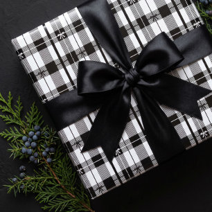 Kühnes modernes Bow schwarzes und weißes Büffel-Ta Geschenkpapier