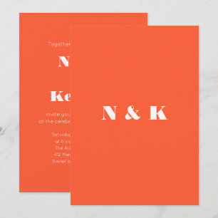 Kühnes Orange Persimone Modernes Monogramm Hochzei Einladung