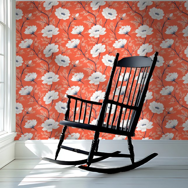 Kühnes Orange-Weiß-Blumenmuster Tapete (Von Creator hochgeladen)