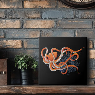 Kühnes orangefarbenes hypnotisierendes Octopus-Man Fliese