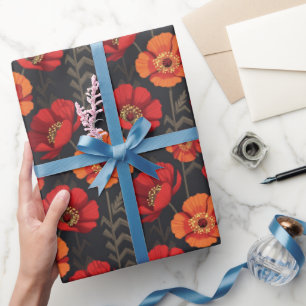 Kühnes Rot und Orange Mohn Geschenkpapier