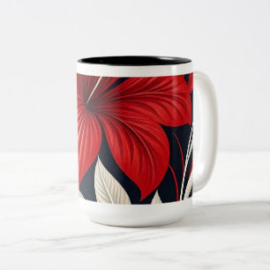 Kühnes rotes Hibiskus-Tropenblumenmuster Zweifarbige Tasse