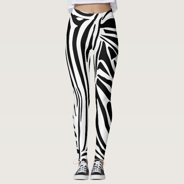 Kühnes Schwarz-Weiß-Zebramuster Leggings (Vorderseite)