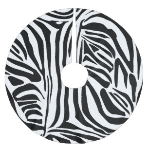 Kühnes Schwarz-Weiß-Zebramuster Polyester Weihnachtsbaumdecke