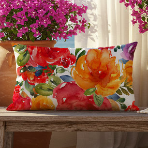 Kühnes sommerliches Wasserfarben-Blumenmuster in R Kissen Für Draußen