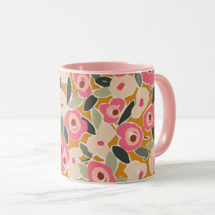 Kühnes, tintenfarbenes Blumenmuster Handgezeichn Tasse